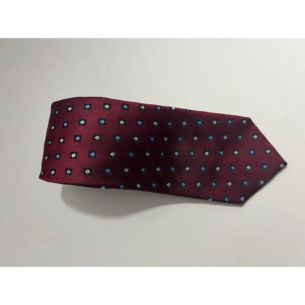 Vintage Yves Saint Laurent Mens Silk Tie Burgundy Red Geometric 100% Silk Italy